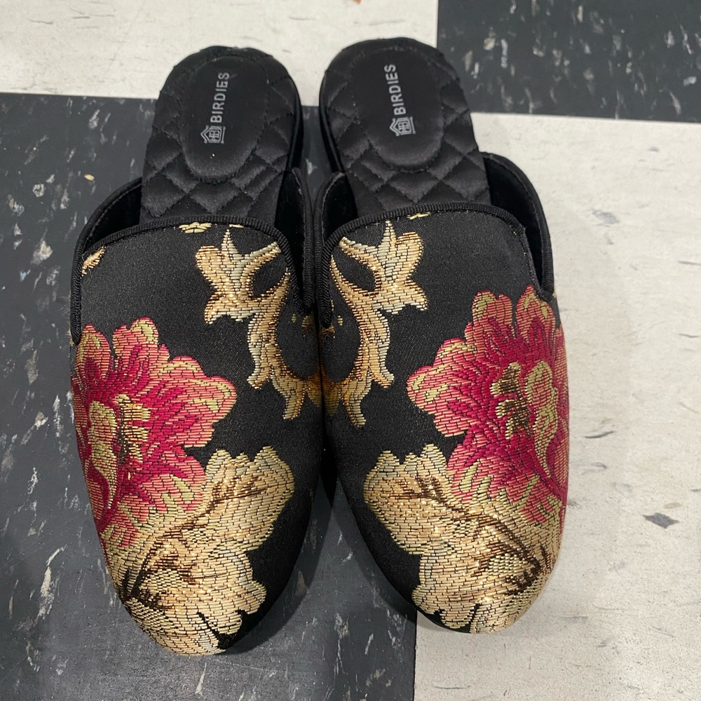 Birdies Black and Pink Embroidered Mules - Picture 3 of 8